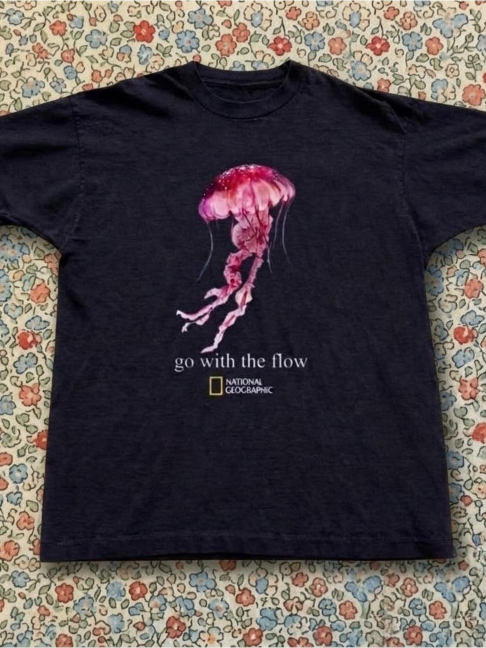 National Geographic Black Tee with Pink Jellyfish Graphic